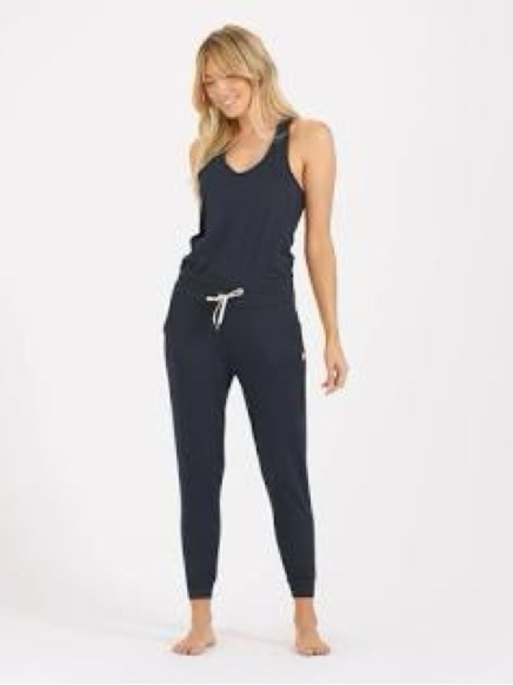 Vuori lux harem jumpsuit romper tank drawstring black pockets Size M